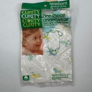 Vintage Curity Newborn Birth to 13 lb One Piece Underwear Shirt Diaper Cover 80s